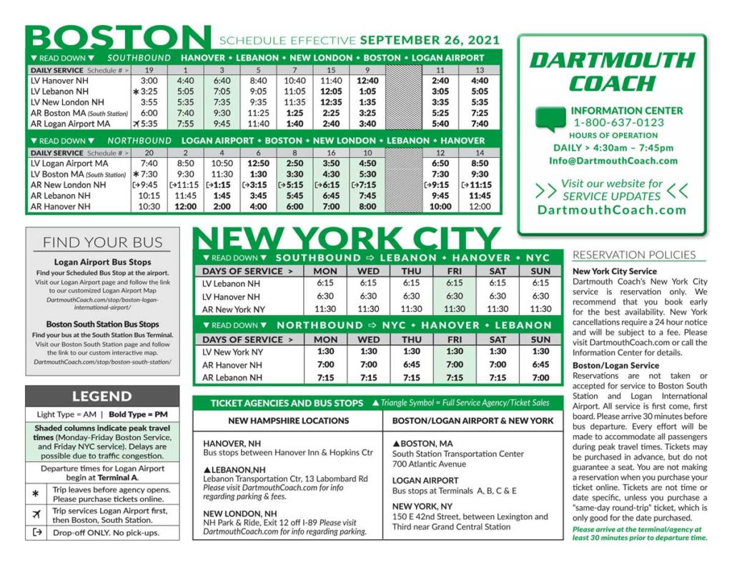 New Schedule September 26 2021 Dartmouth Coach New Schedule September 26 2021 Dartmouth Coach